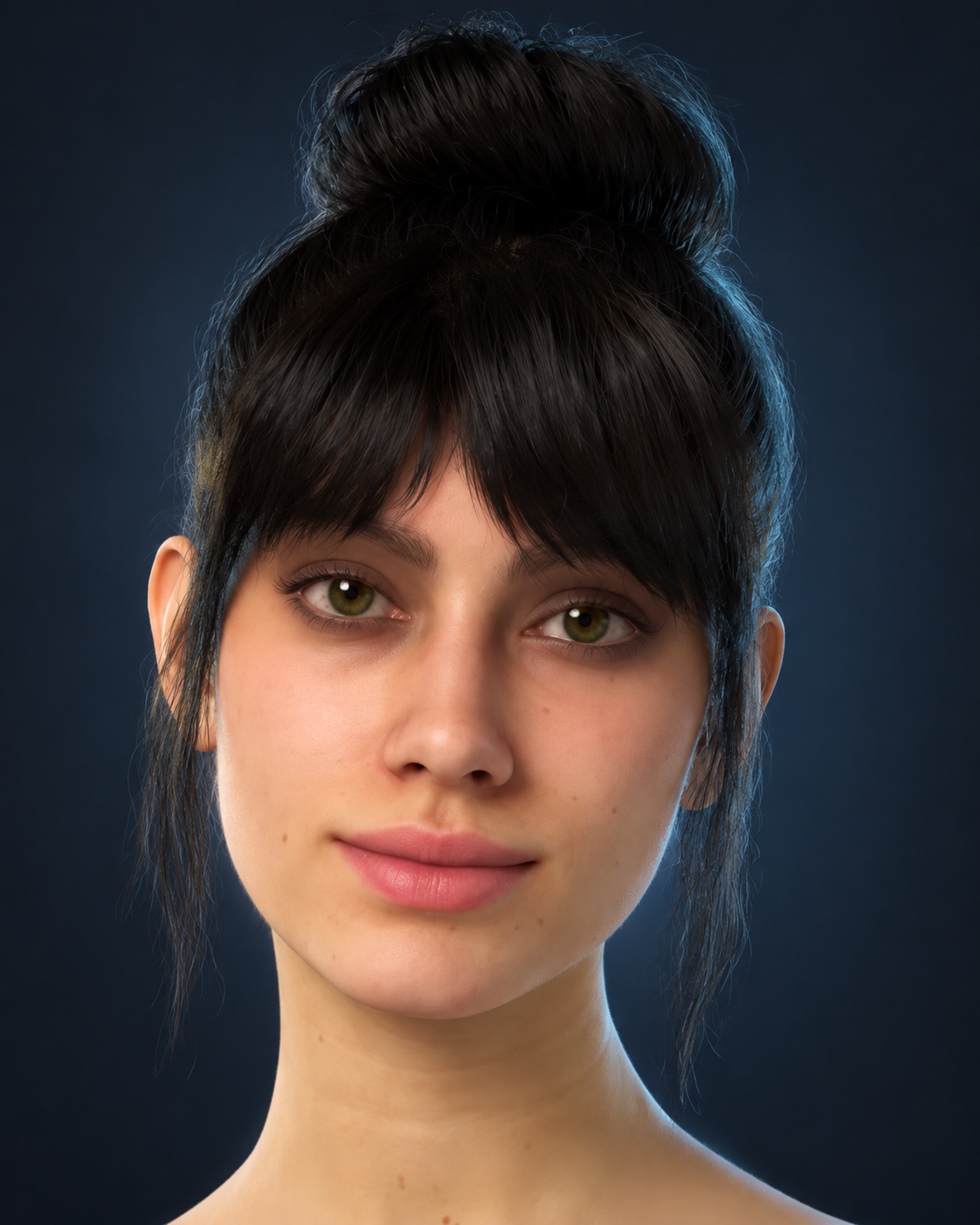 정면을 바라보며 미소 짓는 Anivatar 디지털 캐릭터 Laura